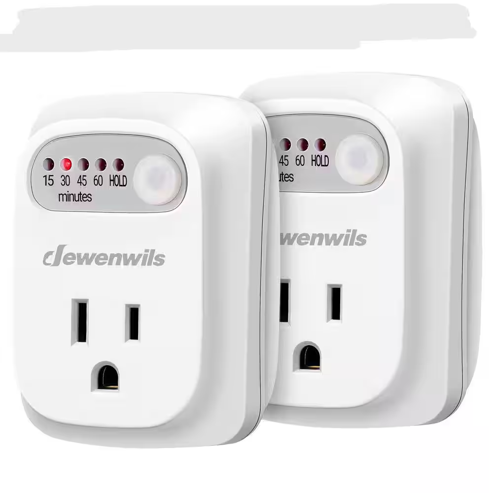 15A 125V 15/30/45/60Min Indoor Countdown Timer Outlet for Steam Iron, Curling Iron with Grounded, 3 Prong-White 2 Pack