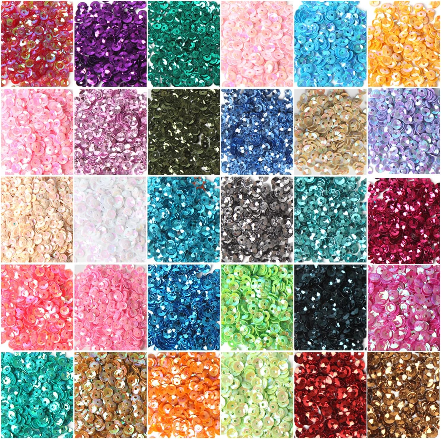 CCINEE 4MM Loose Sequins, Bulk 30 Assorted Color 25000PCS Rainbow round Cup Sequins Embroidery Spangles with Holes for Sewing Craft Nails Decorations Art DIY