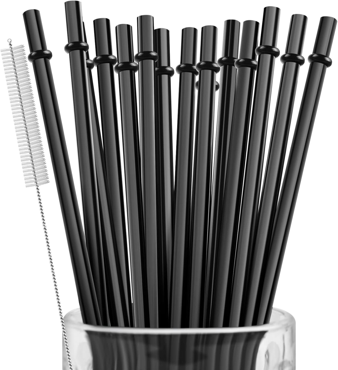 15 Pieces 11 Inch Black Reusable Plastic Replacement Drinking Straws, Fit for 24 Oz 32Oz 40Oz Mason Jars, Tumblers, Extra Long Unbreakable Drinking Straws with Cleaning Brush, BPA Free