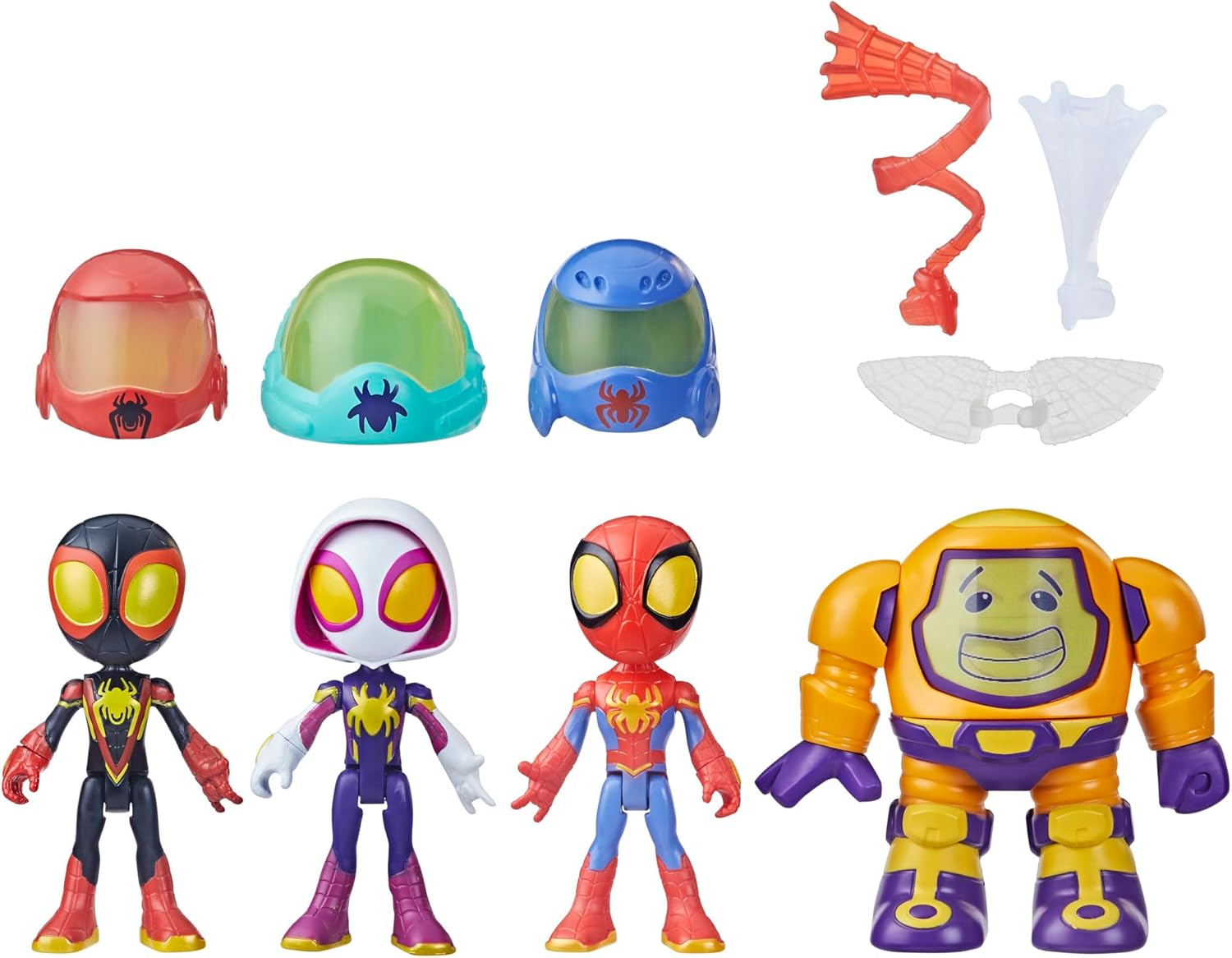 Marvel Web-Spinners Gear up for Adventure 4-Pack, 4-Inch Action Figures with 6 Accessories, Super Hero Toys for Kids 3+ (Amazon Exclusive)