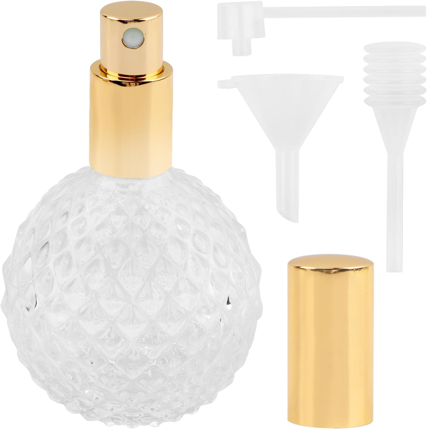 3.4Oz 100Ml Refillable Glass Perfume Spray Bottle Set, Vintage Style Empty Perfume Bottles with Funnel Dropper & Long Nozzle, Reusable for Cologne Essential Oils & Body Mist(Color:Clear)