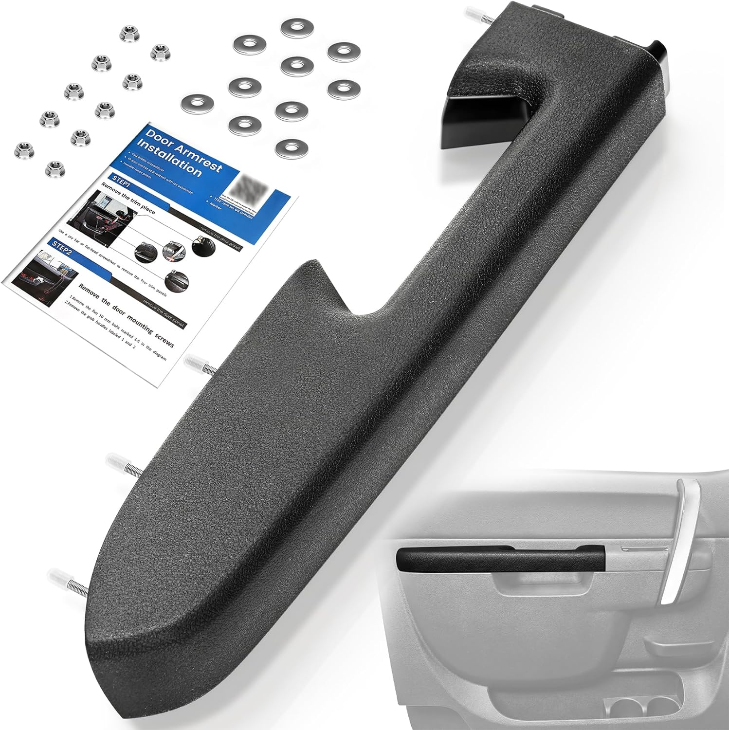 22818465 Front Left Driver Side Armrest Repair Kit for 2010-2014 Chevy Silverado & GMC Sierra 1500 2500HD 3500HD Interior Door Panel Handle – Door Release Handle Is below Vertical Door Armrest -