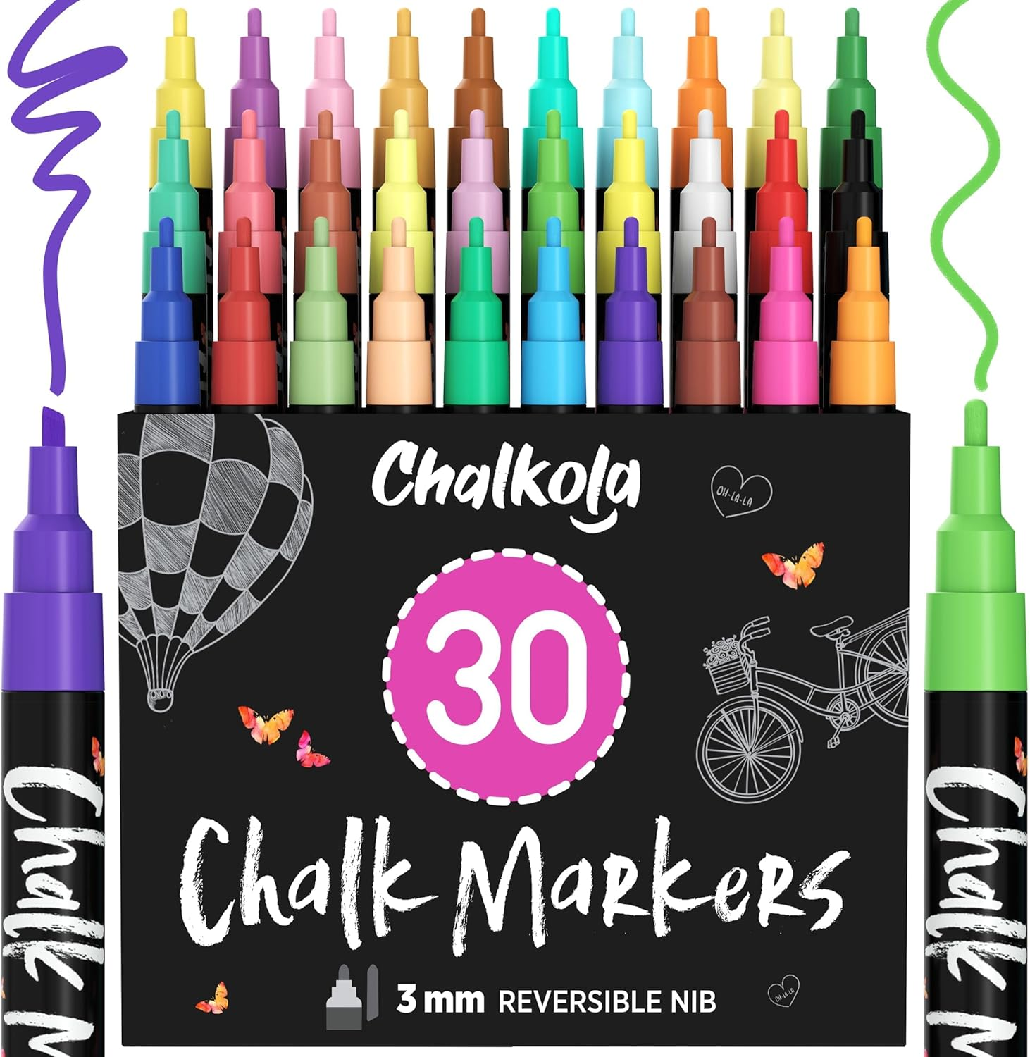Chalkola Extra Fine Tip Liquid Chalk Markers (30 Pack 1mm) Pastel + Neon Chal... - Picture 10 of 15