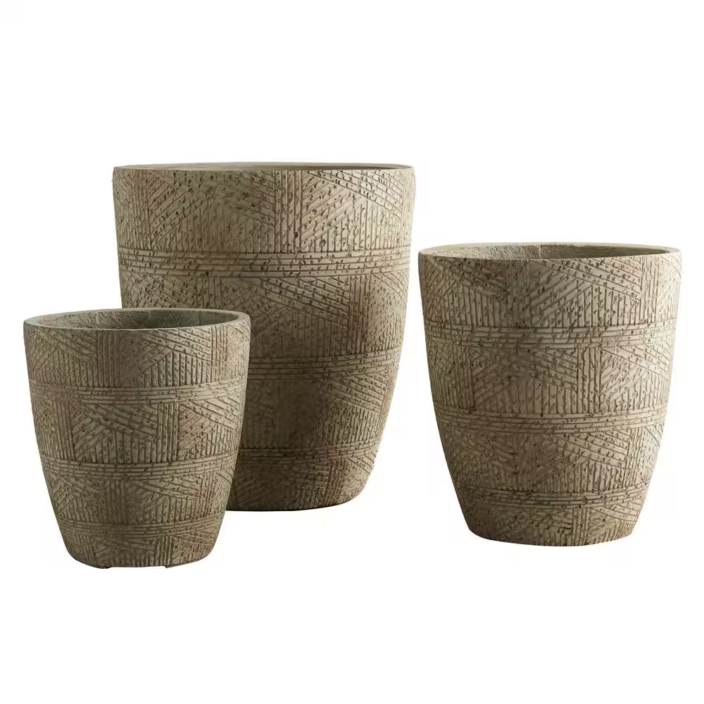 Weathered Concrete Black Tall Planter Pot with Drainage Holes for Indoor&Outdoor Use (17.7 In. W X 19.7 In. H) Set of 3