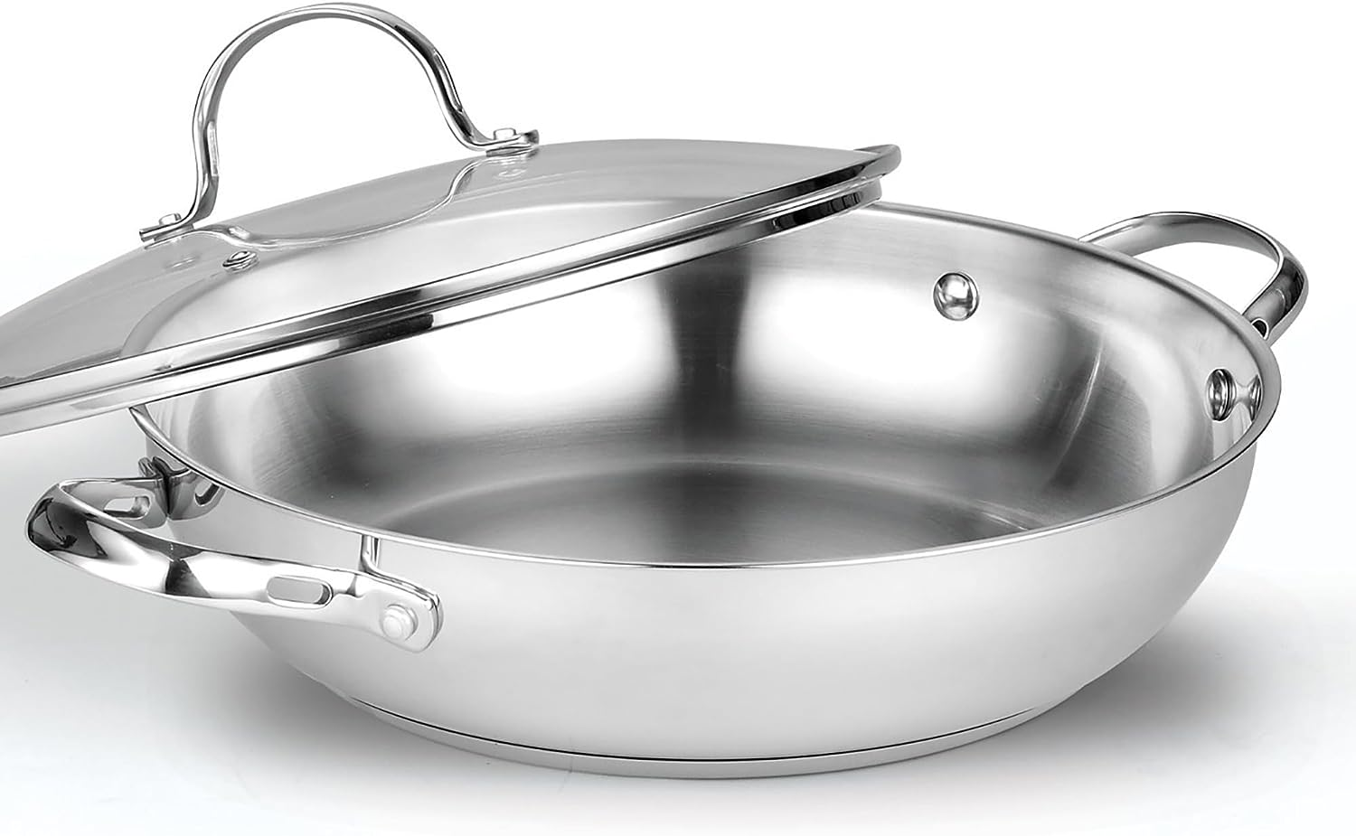 Wok Stir Fry Pan with Glass Lid, Classic Stainless Steel 12-Inch/30Cm Everyday Chef'S Pan, Silver