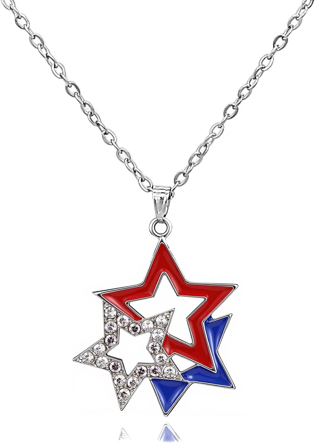 4Th of July Necklace Patriotic Rhinestone Red White Blue American USA Flag Pendant Necklace Independence Day Jewelry for Memorial Day Accessories