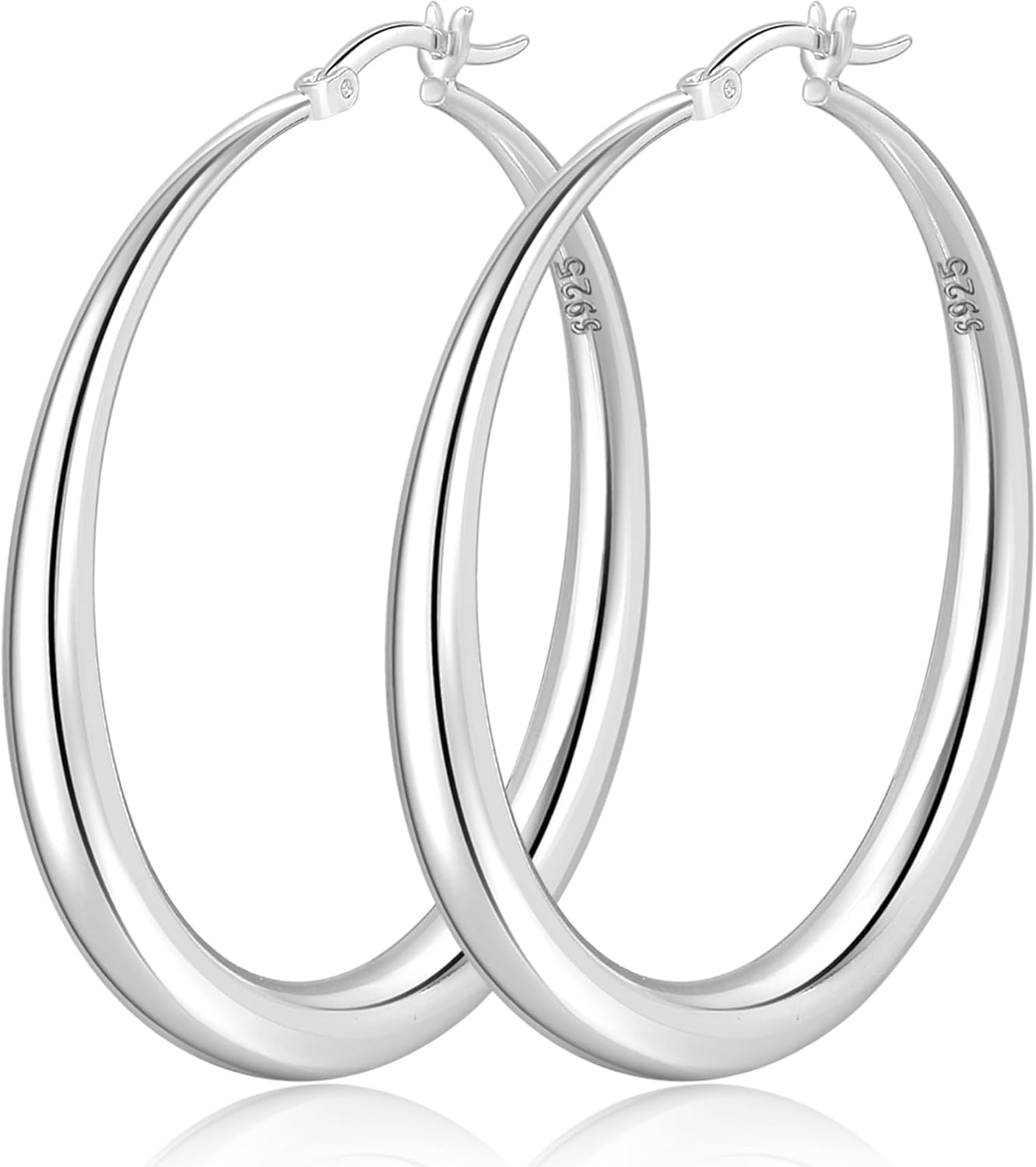 Sterling Silver Hoop Earrings for Women Large Thick Chunky 35-70Mm | S925 Hypoallergenic Nickel&Lead-Free Lightweight Big Sterling Silver Hoop Earrings High Polished Non-Tarnish Thick Hoops Gift
