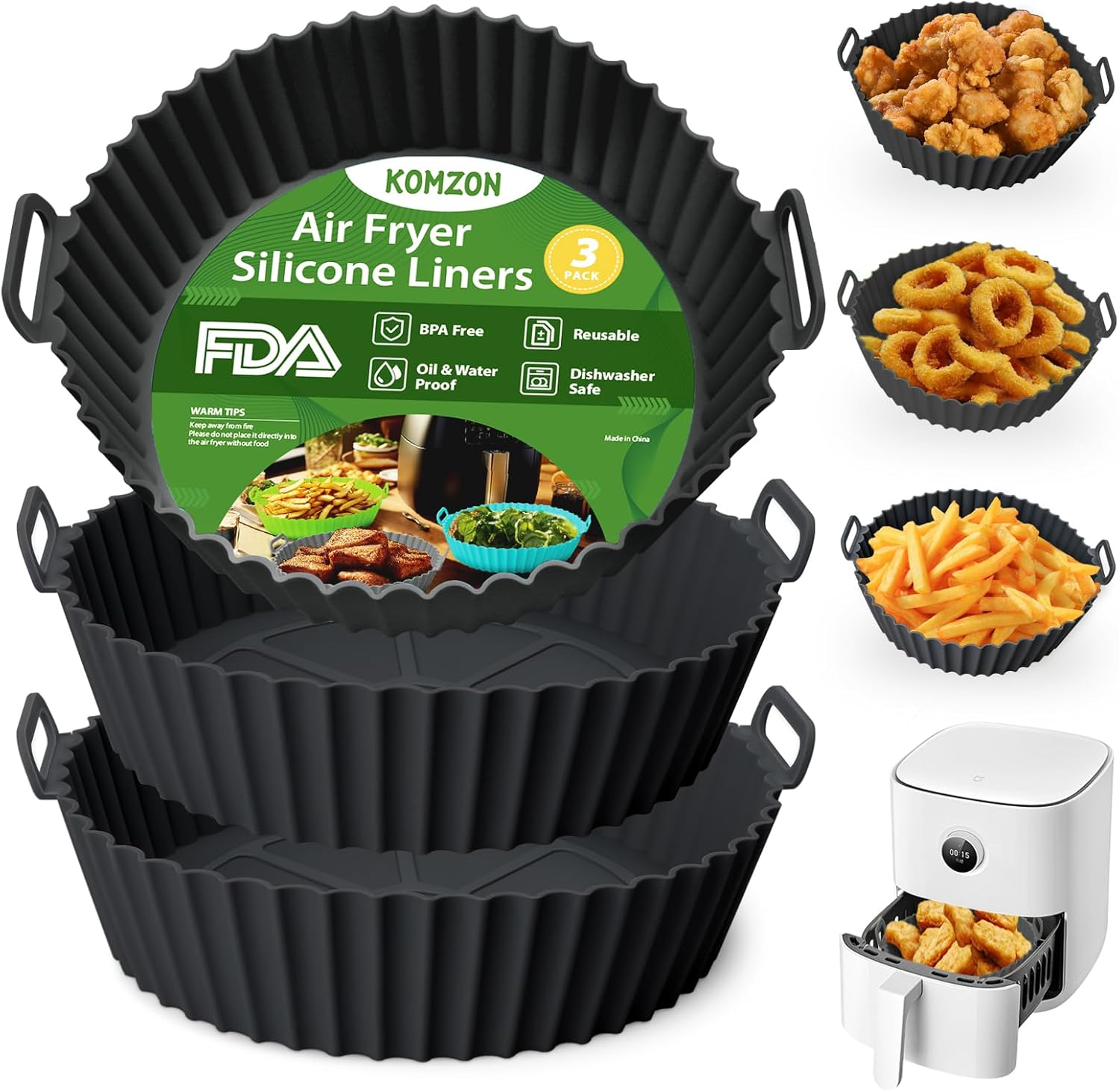 3 Pack Air Fryer Silicone Liners, 8Inch Airfryer Liners, AirFryer Basket Liner, Reusable Food Grade Air Fryers Basket Pots Oven Liner Baking Tray, Air Fryer Silicone Mat Accessories Kitchen
