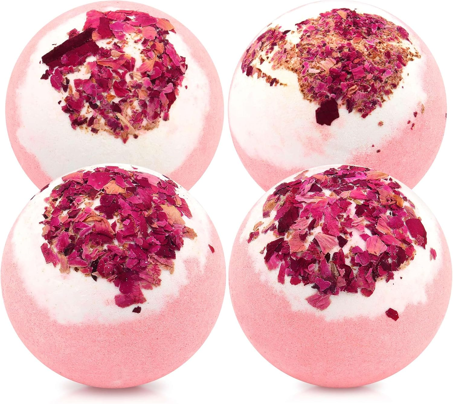Dried Flower Bath Bombs Salt Balls,4 Pack Gift Set,Rose Extract Essential Oils,Moisturizing Dry Skin,Fizzy Spa,Relaxation,Self Care,Relaxing,Bubble Bath Bomb Gifts Idea for Men Women