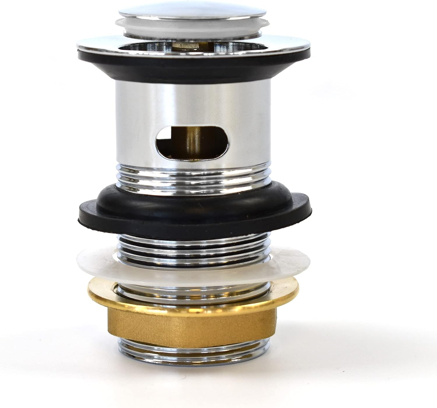 Slotted Chrome Click Clack Basin Waste - Durable Replacement Brass Pop-Up Sink Plug with Seal - Sink Trap Universal Standard G 1 1/4" BSP Connection for Smooth Drainage & Easy Installation
