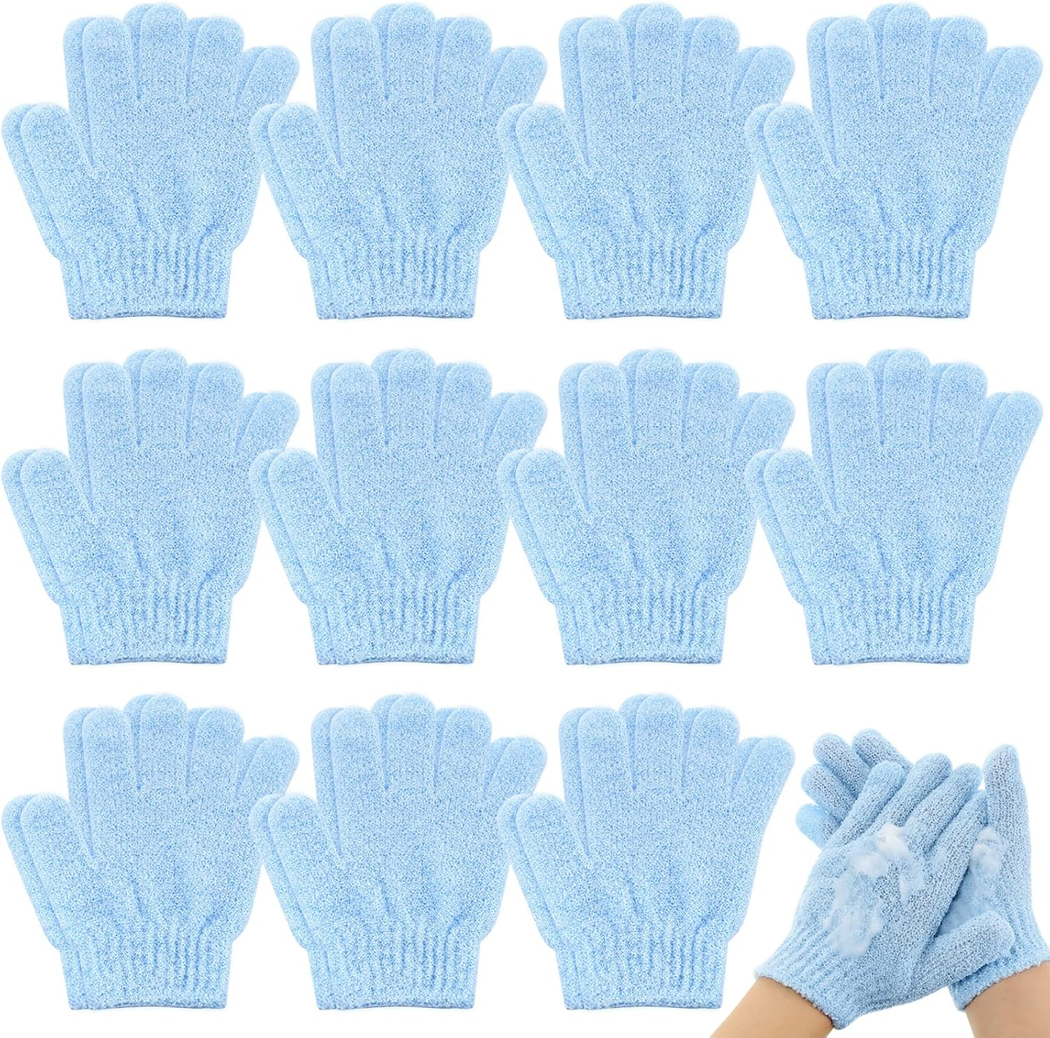 Ramede 30 Pair Exfoliating Glove Double Sided Exfoliating Bath Gloves Pack Nylon Colorful Shower for Men Women Beauty Spa Massage Shower Deep Clean Body Skin Bathing Scrubber Disposable(Sky Blue)