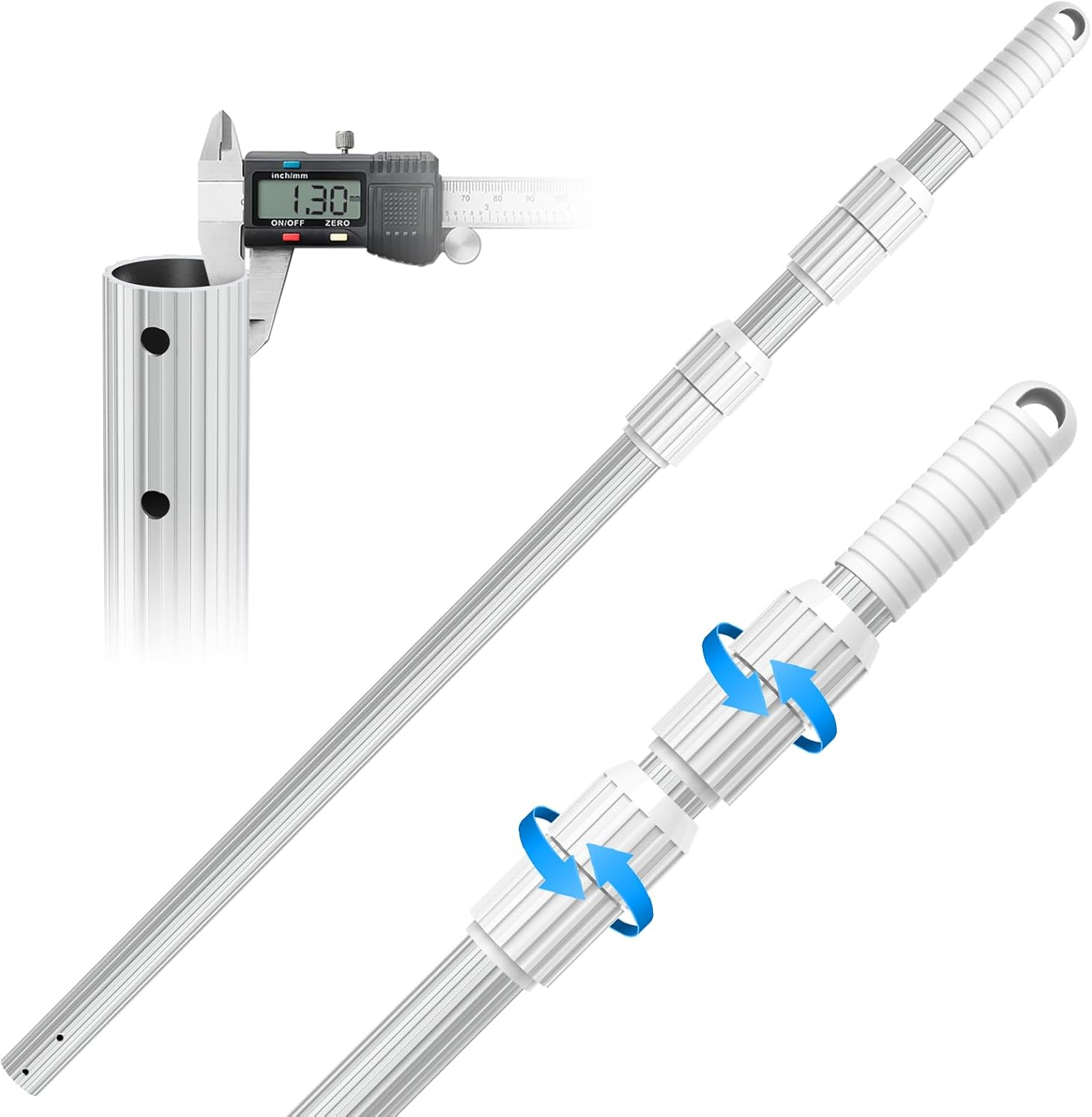 UPGRADED Pool Pole 15 Foot Telescopic Swimming Pool Poles,Telescopic Pool Cleaning Pole,Adjustable Professional Pole for Skimmer Net,Rake,Brush,Vacuum Head,Heavy Duty Aluminum Thicken 1.3Mm Pole