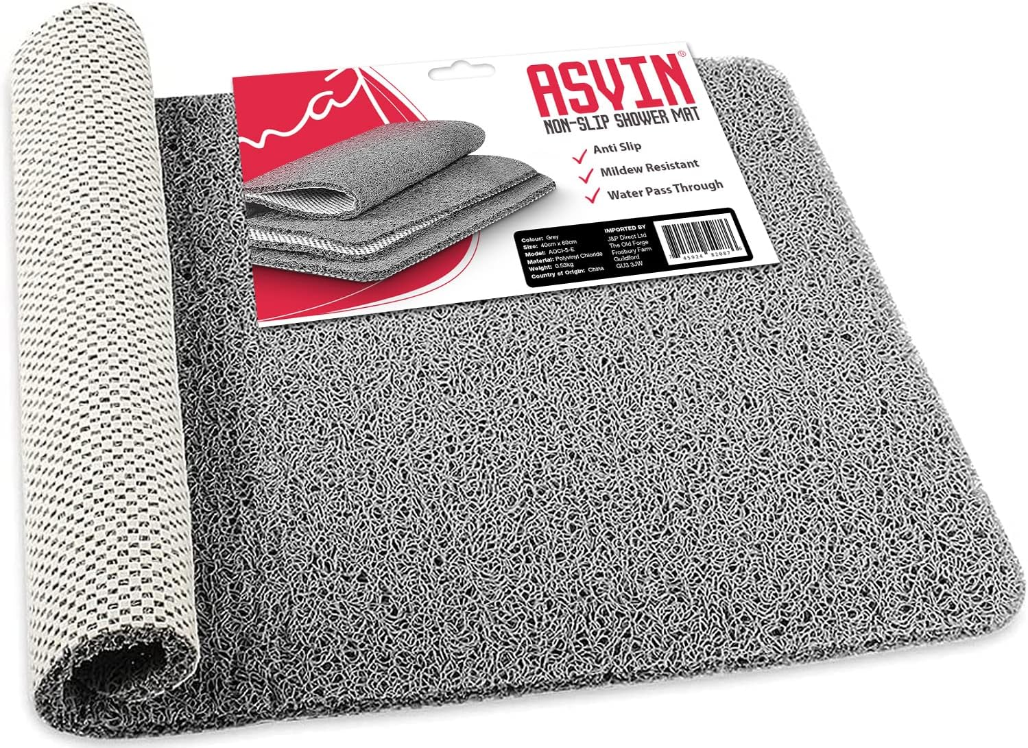 Soft Textured Bath, Shower, Tub Mat, 24X16 Inch, Phthalate Free, Non Slip Comfort Bathtub Mats with Drain, PVC Loofah Bathroom Mats for Wet Areas, Quick Drying