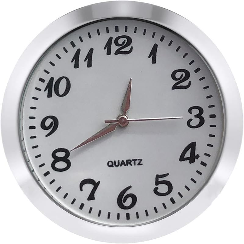 Mini Clock Insert 1.8 Inch (45 mm) Round Quartz Movement Miniature Clock White Dial Silver Tone Bezel Arabic Numerals Fit 1.6 Inch (40 mm) Diameter Hole