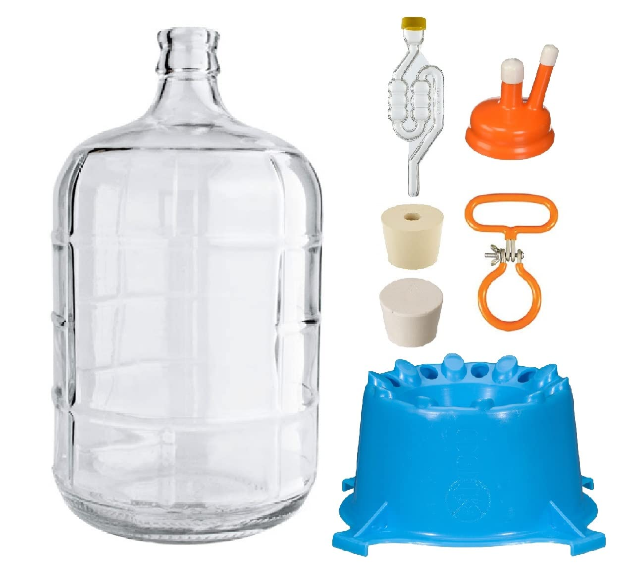 North Mountain Supply 3 Gallon Premium Italian Glass Carboy Fermenting Jug - with Drilled & Undrilled Rubber Stoppers, 6-Bubble Airlock, Carboy Dryer, Handle and Cap