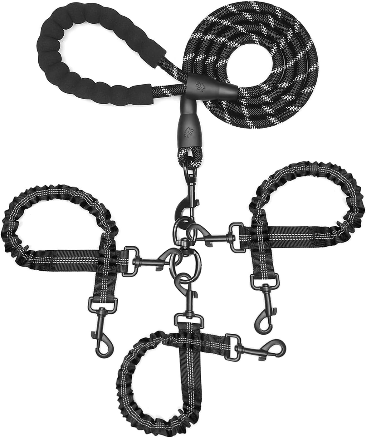 3 Dog Leash No Tangle, Heavy Duty Multiple Dog Lead Shock Absorbing Bungee 