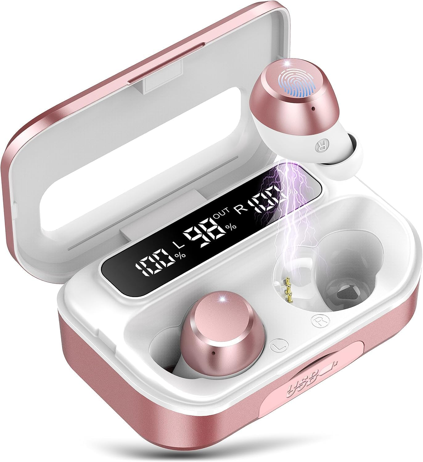 Ear Buds Wireless Bluetooth Earbuds Bluetooth 5.3 Headphones with 4 ENC Noise Cancelling Mic Powerful Bass In-Ear Earbuds with LED Display 128H IP7 Waterproof 2024 New Earphones for Ios/Android