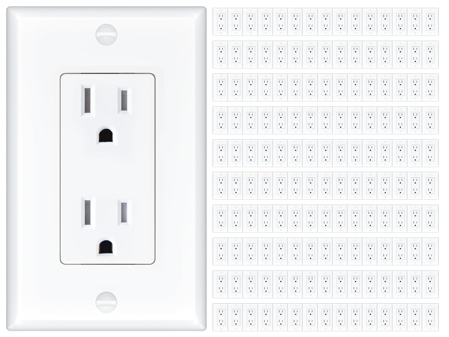 150 Pack Wall Outlet, 15 Amp Outlets, UL Listed, Tamper Resistant Standard Electrical Outlet, Decorator Receptacle with Wall Plate, Suitable for Home and Business, 125V/1875W, White