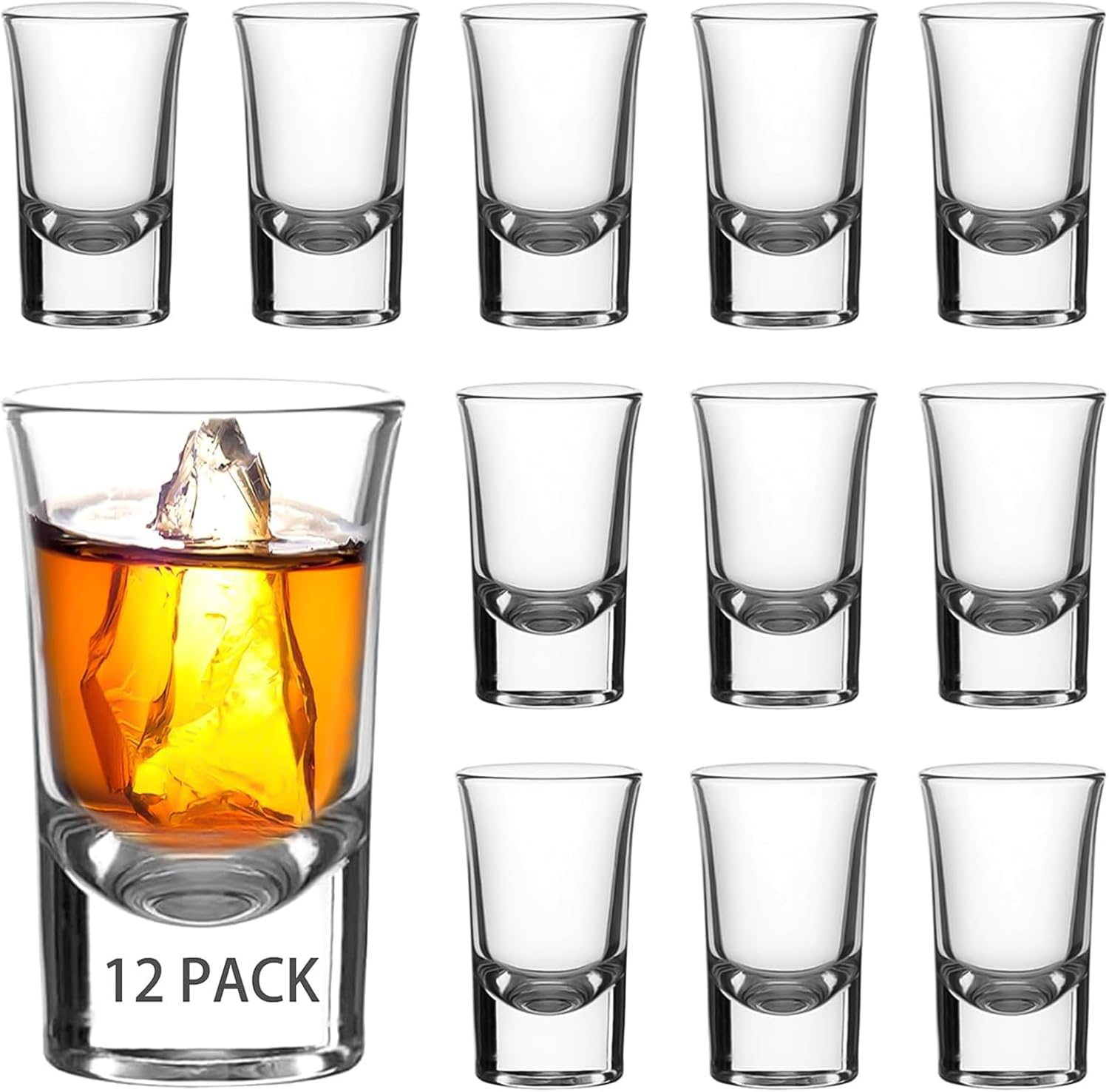 12 Pack 1 OZ Shot Glasses Set with Heavy Base Clear Shot Glasses