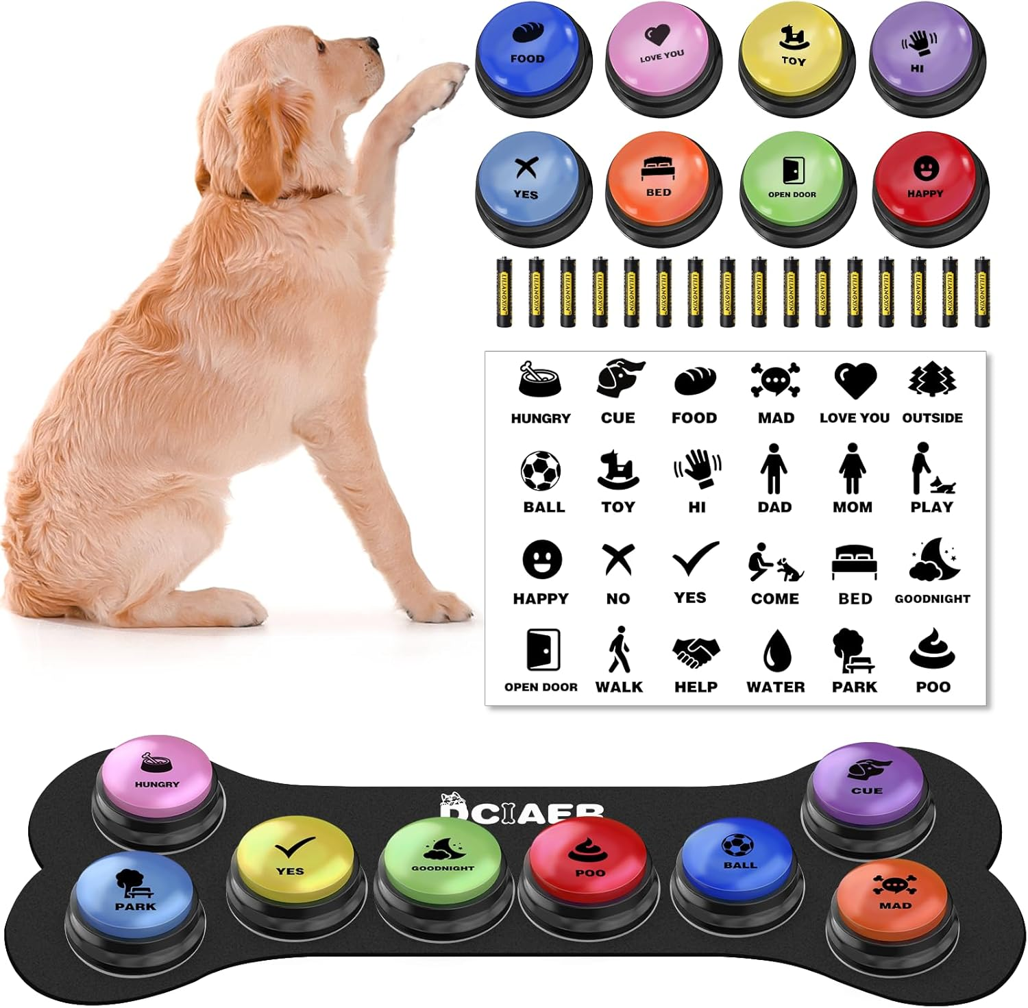 Dog Buttons  Communication,Talking Buttons Dogs,8 Recordable Sound Buttons + 24