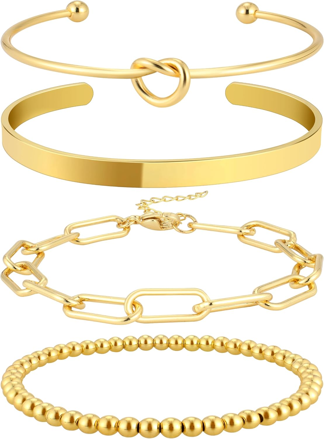 14K Gold Plated Bangle Cuff Bracelets Set