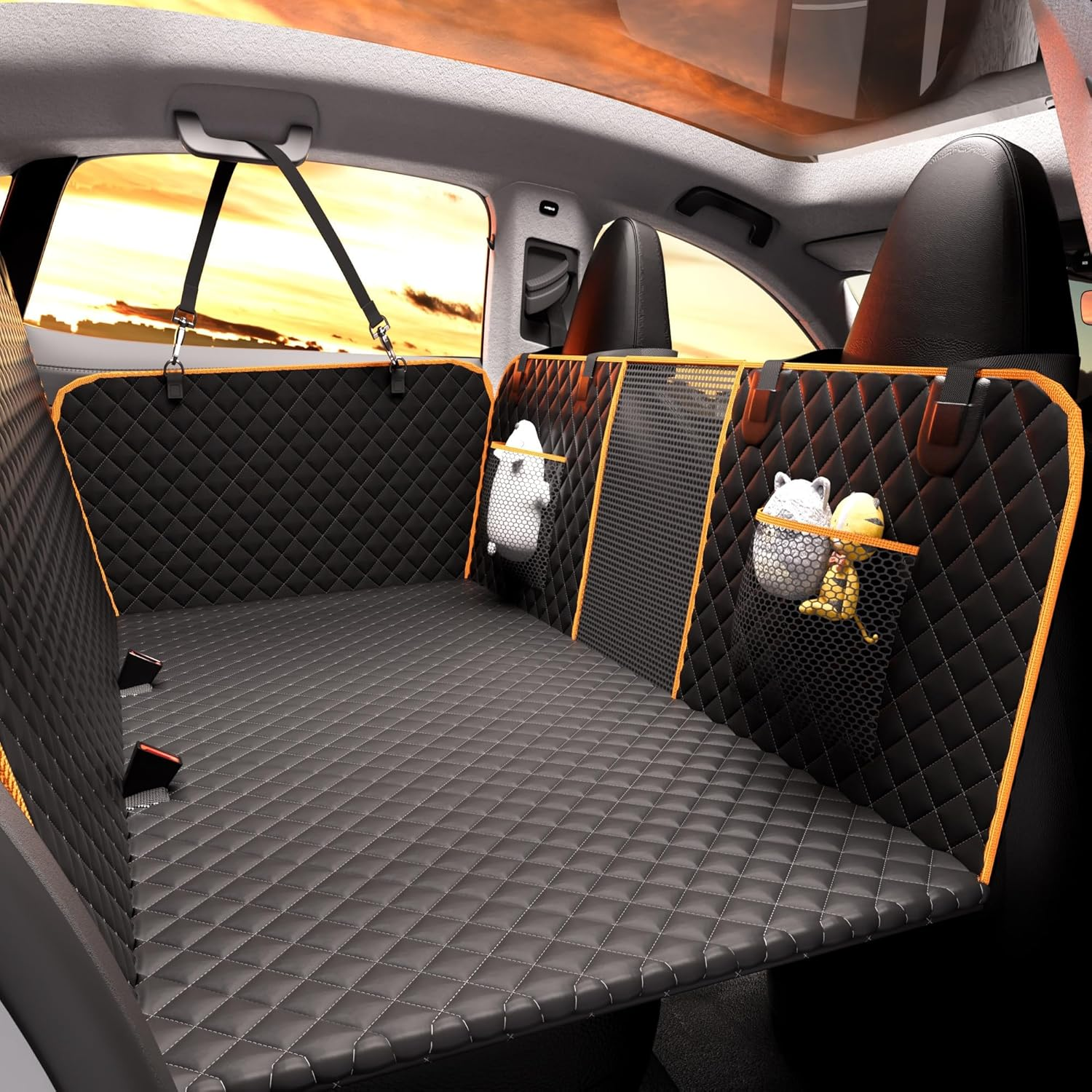 Back Seat Extender for Dogs,Holds 420Lbs,Waterproof Dog Car Seat Cover for Back Seat with Hard Bottom,2025 Upgraded Material Dog Hammock for Car,Easy to Use and Clean