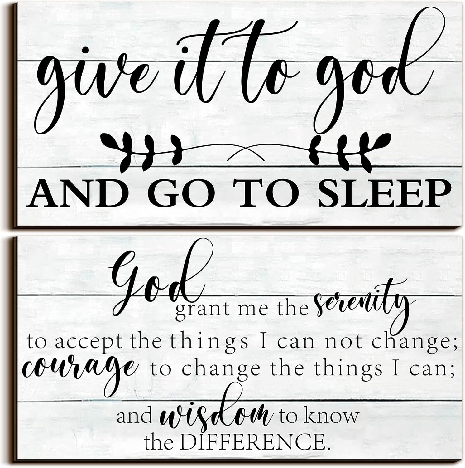 2 Pcs Bedroom Wall Decor Give It to God and Go to Sleep Sign Serenity Prayer Sign Farmhouse Vintage Prayer Wall Art above Bed Rustic Bedroom Decor for Home(Simple Style)