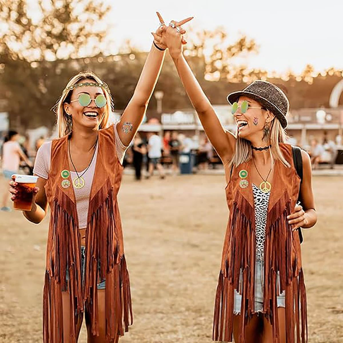 70s 80s Hippie Costume Women Fringe Vest Set Cowgirl Costume 70s Disco Outfit... - Picture 4 of 17