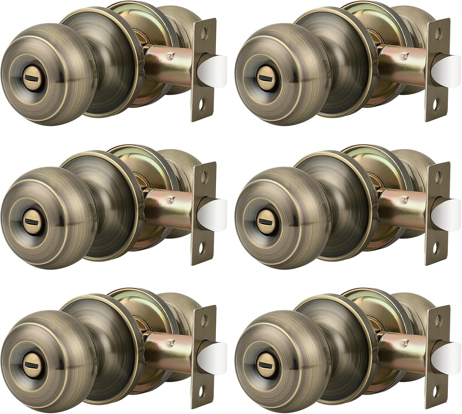 Probrico 6 Pack Privacy Door Knobs Lock Interior Bedroom Bathroom Door Handle Antique Brass round Ball Keyless Lockset