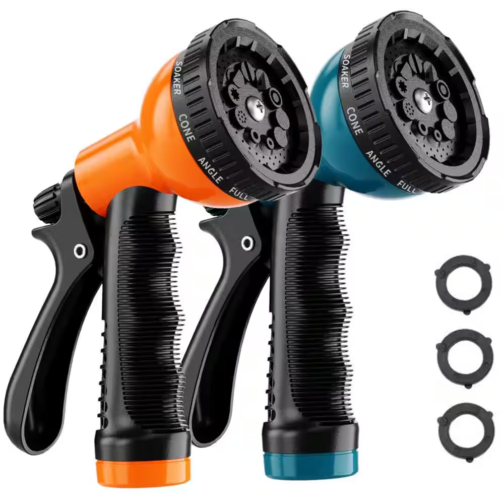 10 Watering Patterns Spray Nozzles Heavy-Duty Adjustable Pressure Garden Hose Head Hose Attachment (2-Pack)