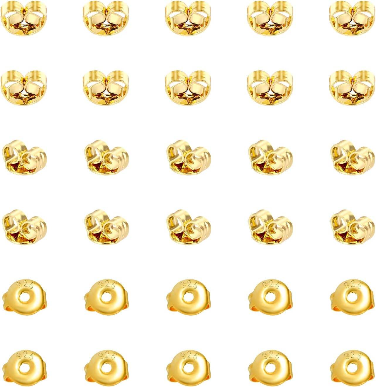 30Pcs Earring Backs for Studs, 18K Gold Butterfly Shape Ear Backings Replacement Hypoallergenic Secure Screw Ear Safety Back for Pierced Locking Stud Earrings Small Yellow Earring Stopper for Post