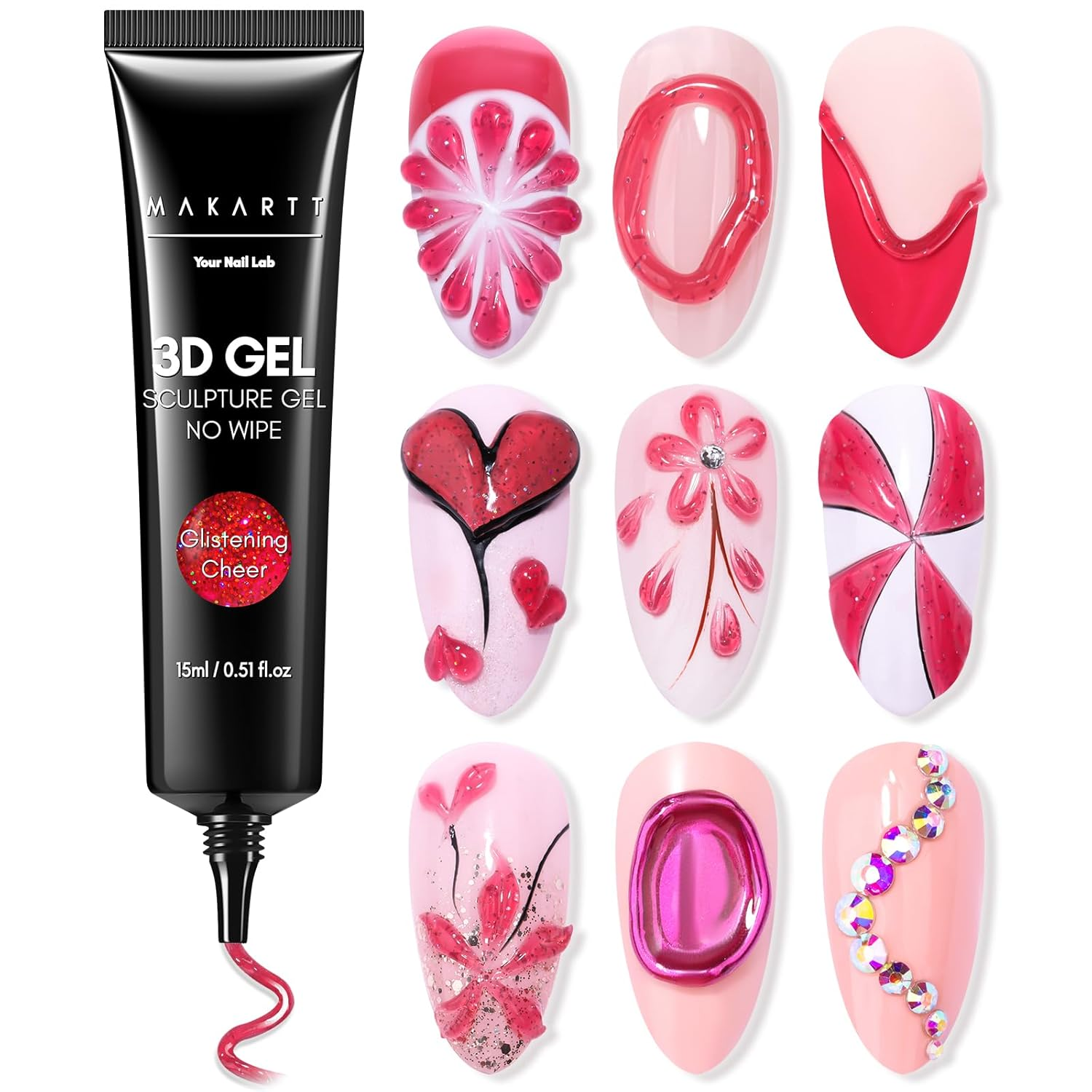 3D Gel Nail Art: 3D Sculpting Gel for Nail Art Design 15Ml 3 in 1 No Wipe Gel Polish for Drawing Carving Nails Gel, Molding Embossed Gels for Nail Decoration DIY Manicure - Glistening Cheer