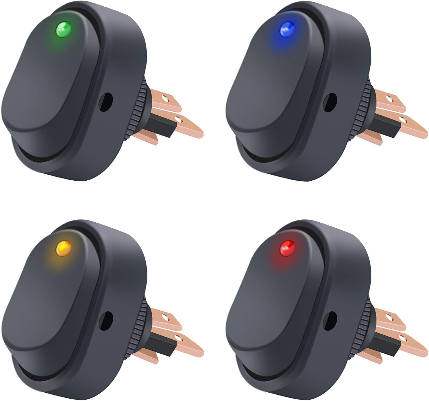 Twidec/4Pcs LED Lighted Rocker Switch Toggle 12V 30A SPST 3 Pin On-Off 4 Colour round Dot Switch for Car Boat Marine ASW-20D-4C