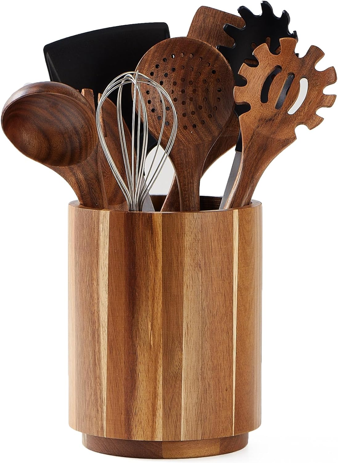 Acacia Wood Utensil Holder for Kitchen Counter, 360° Rotating 7.2