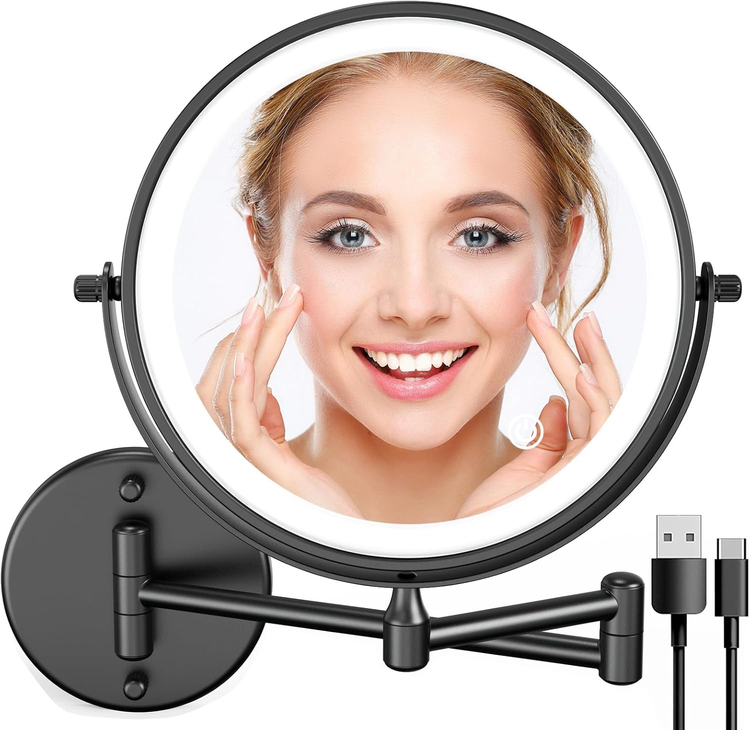 Wall Mounted Lighted Makeup Mirror with Magnification 7X/1X, 8Inch Double Sid... - Picture 11 of 14