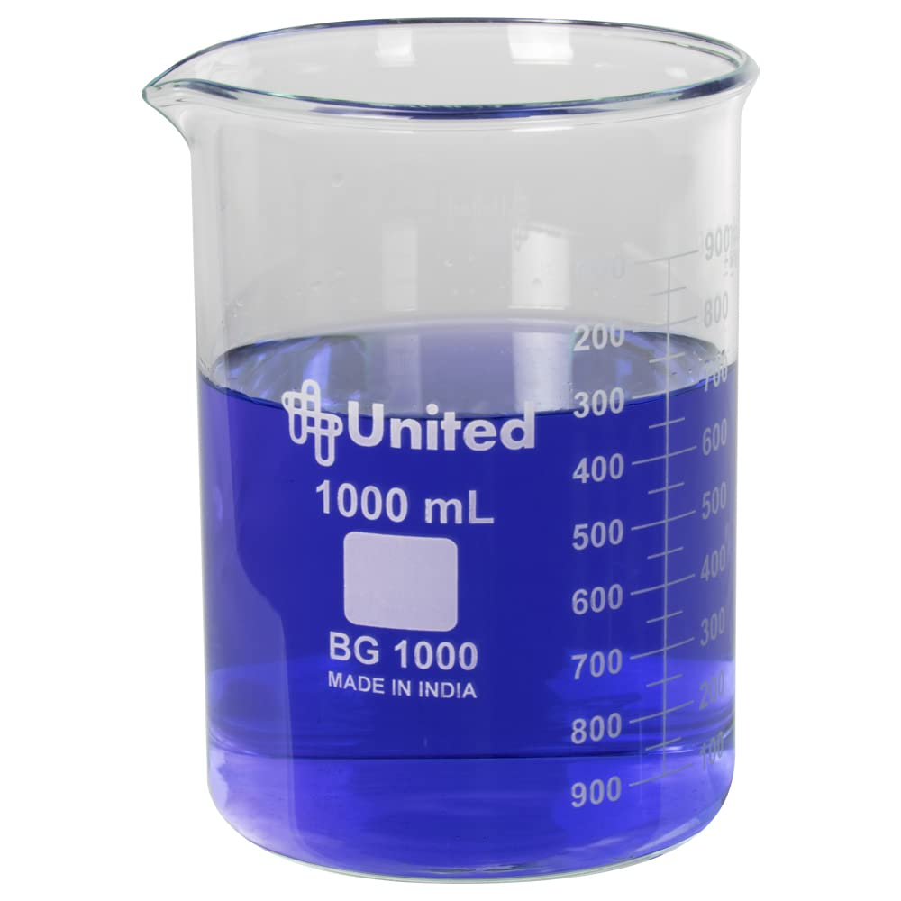 United Scientific™ 1000mL (1L) Borosilicate Glass Lab Beaker, Low Form Griffi...