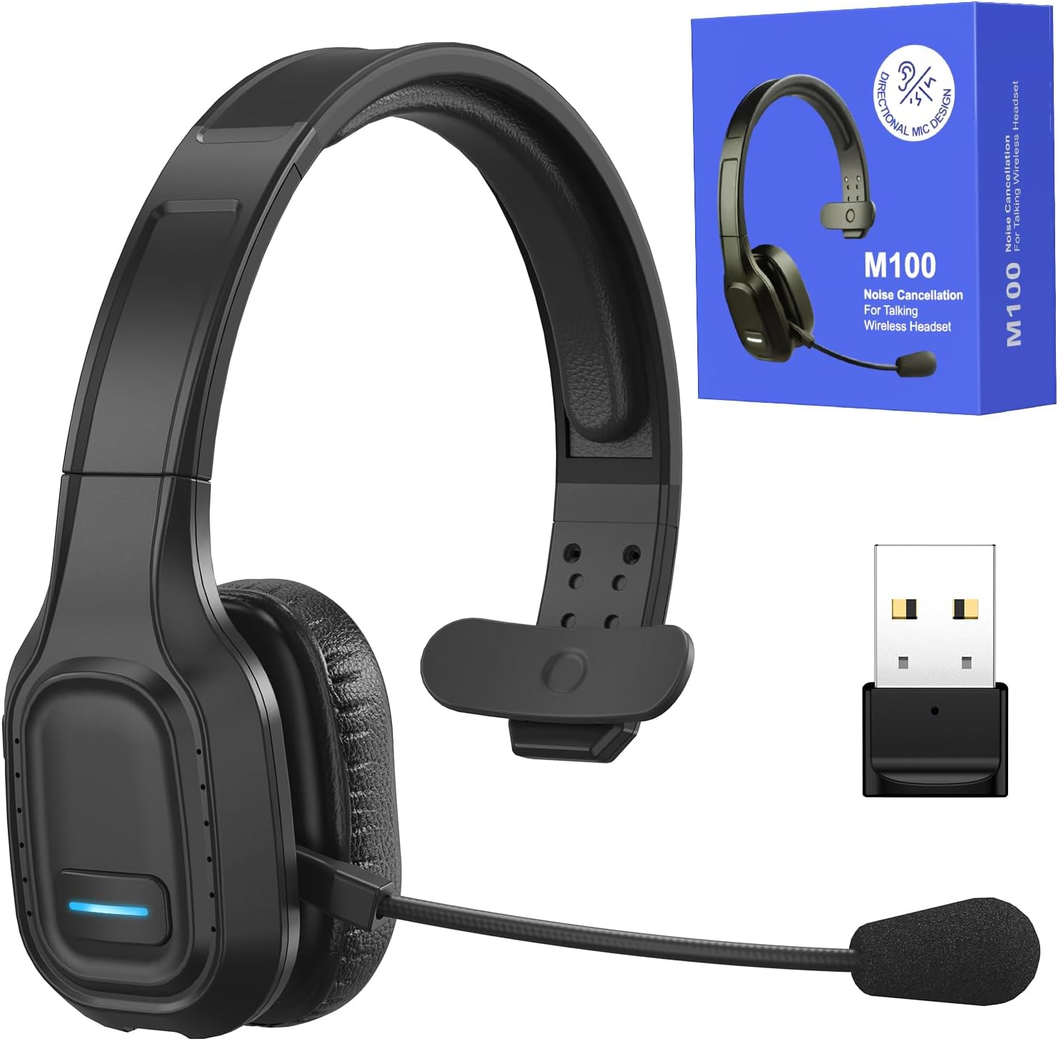 Trucker Bluetooth Headset with Dongle: AI Noise Canceling Wireless Headset with USB Dongle & 60Hrs Working Time & Mute Button, Headphones for Truck Drivers, Office, Call Center, Phone/Pc