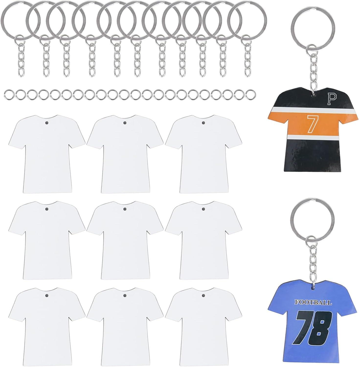 72Pcs Sublimation Keychain Blanks Bulk with White Protective Film - MDF Sports Double Sided Heat Transfer Blanks, L, Wood, Iron, No Gemstone