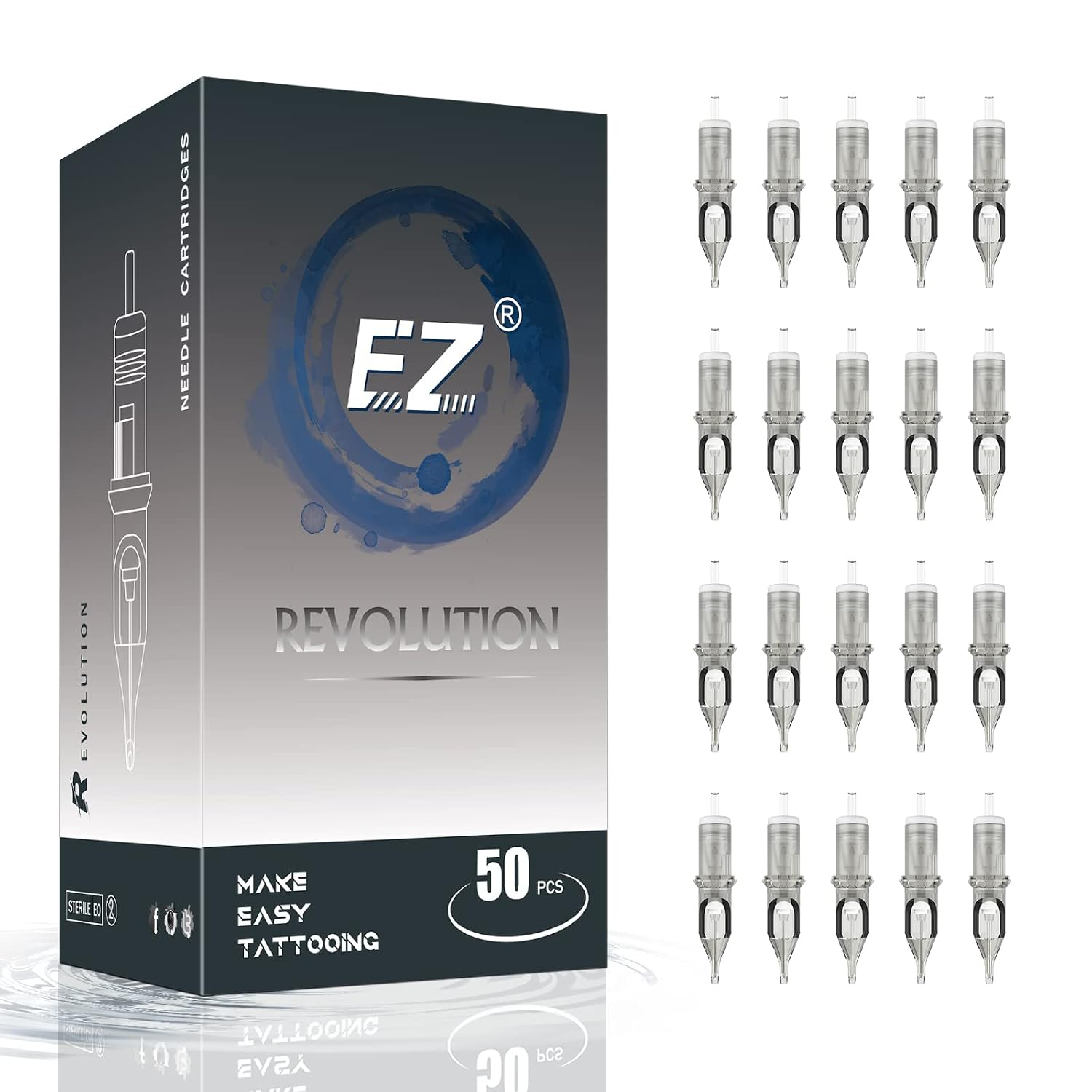 EZ Tattoo Nadeln Set - 50 Stück #10 Gemischt (3RL 5RL 7RL 9RL 11RL) Bugpin round Liner Tattoo Cartridge Nadeln Assortiert Für Tattoo Maschine - Revolution