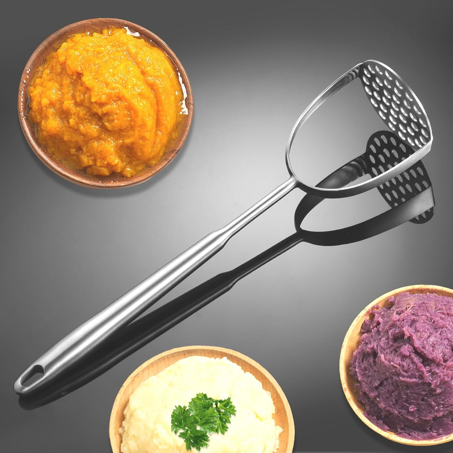 Heavy Duty Mashed Potatoe Masher, Professional Integrated Stainless Steel Pot... - Picture 5 of 15