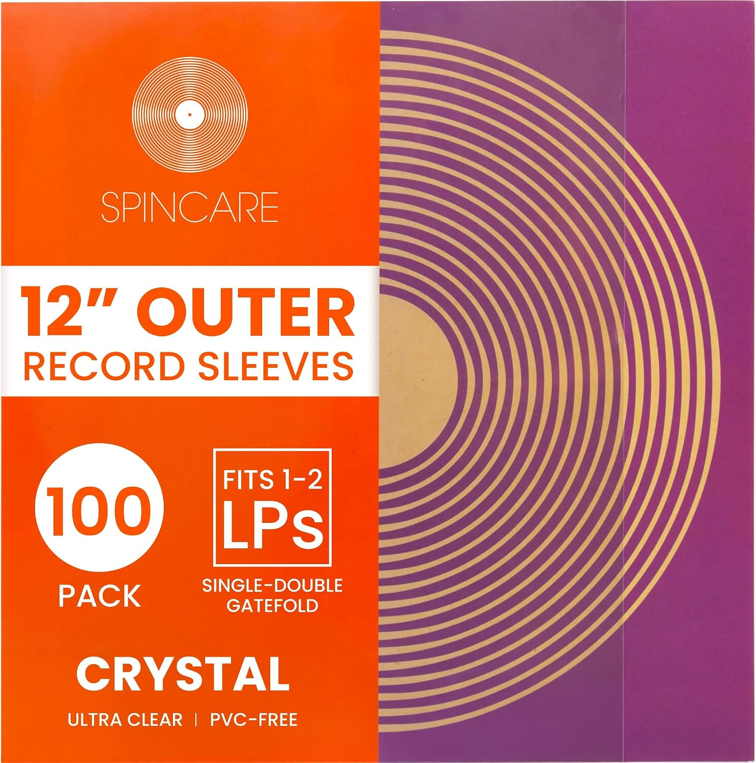 SPINCARE 100X 12 Inch Crystal Standard Outer Vinyl Record Sleeves