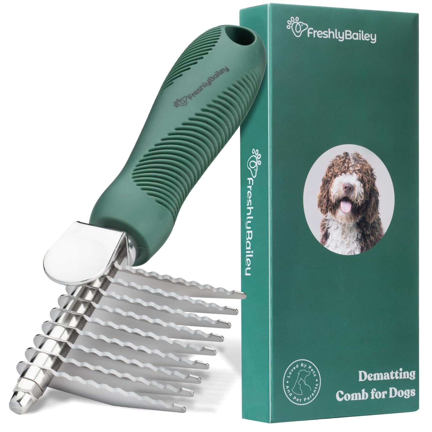 Dematting Comb for Dogs - Dematting Tool for Grooming Dog Matting - Serrated Matted Hair Removal Brush - Easily Remove Knots, Mats, and Tangles - Designed for Wavy & Curly Coats -