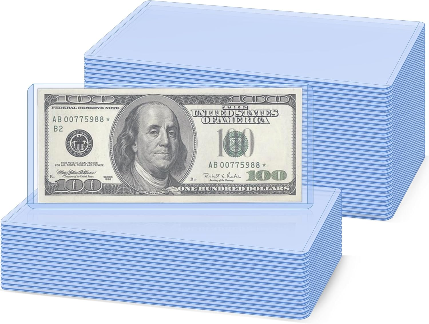 30 Pack Clear Hard Plastic Currency Holders Top Load Bill Sleeves 6.85 x 2.91 In
