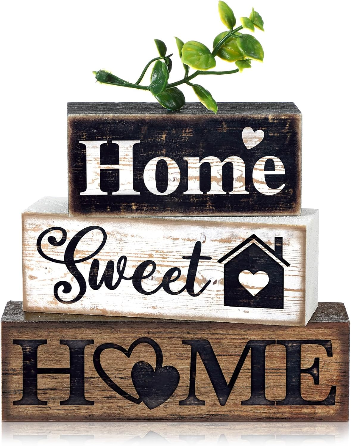 4 Pcs Farmhouse Wooden Tabletop Decor Farmhouse Tiered Tray Decor Rustic Eucalyptus Leaves Wood Block Sign Gift Sweet Home Centerpiece Home Table Decortion