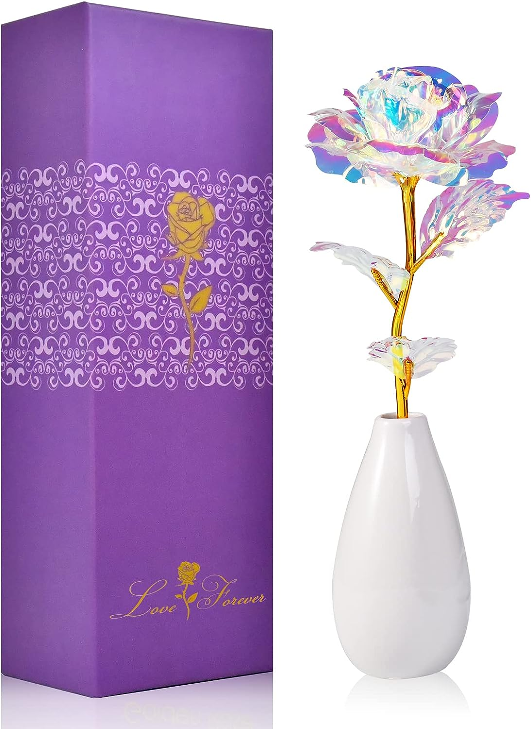 Flowers Gifts for Women: Artificial Rose Flowers with Ceramic Vase, Birthday Gifts for Mom Grandma Wife Girlfriend Sister on Anniversary Thanksgiving Christmas Wedding Valentines Mothers Day