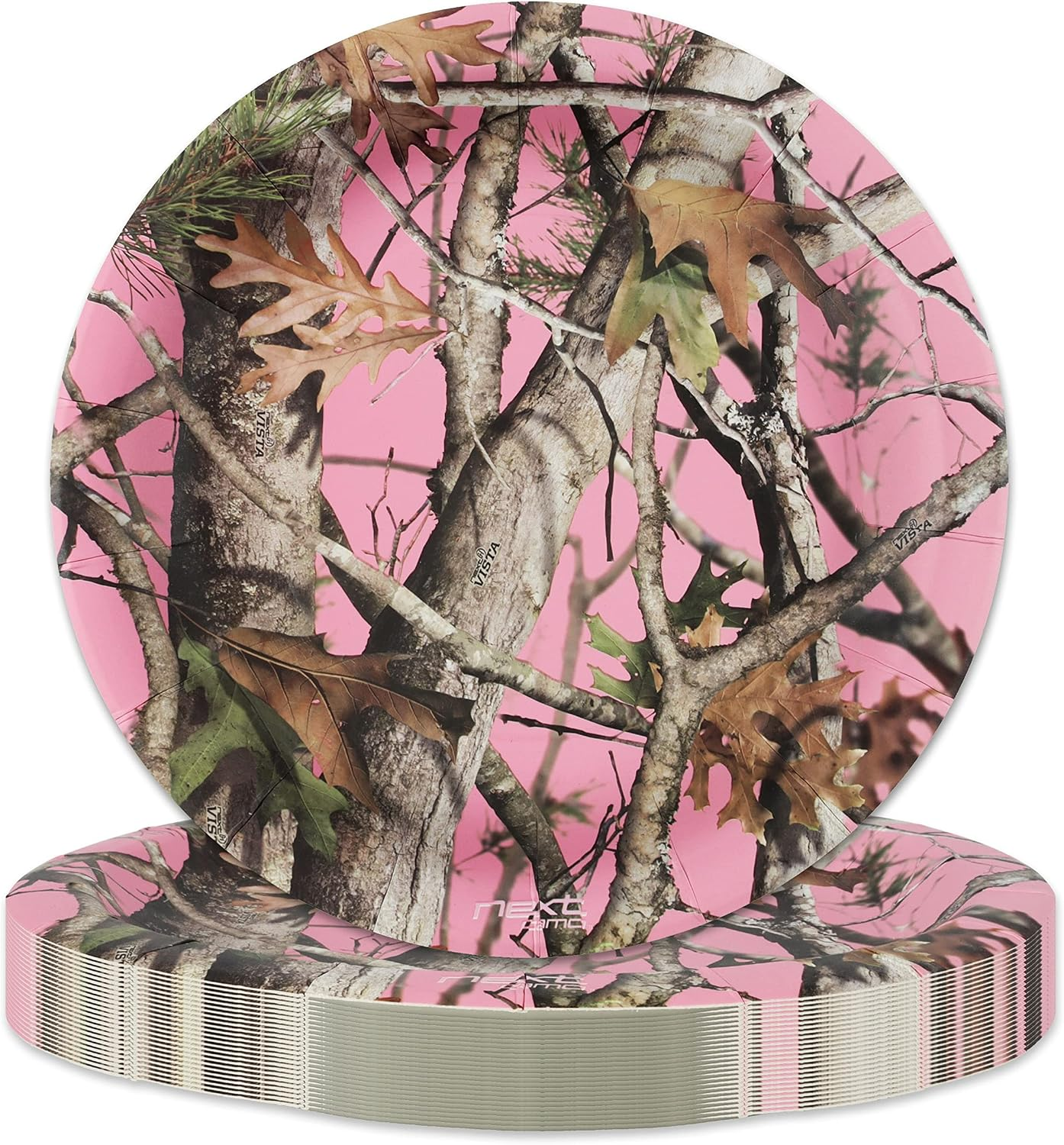 Pink Camo 9" Plates (24 Pack)! 24 Lg. round Dinner Plates. Pink Camo Party Collection.
