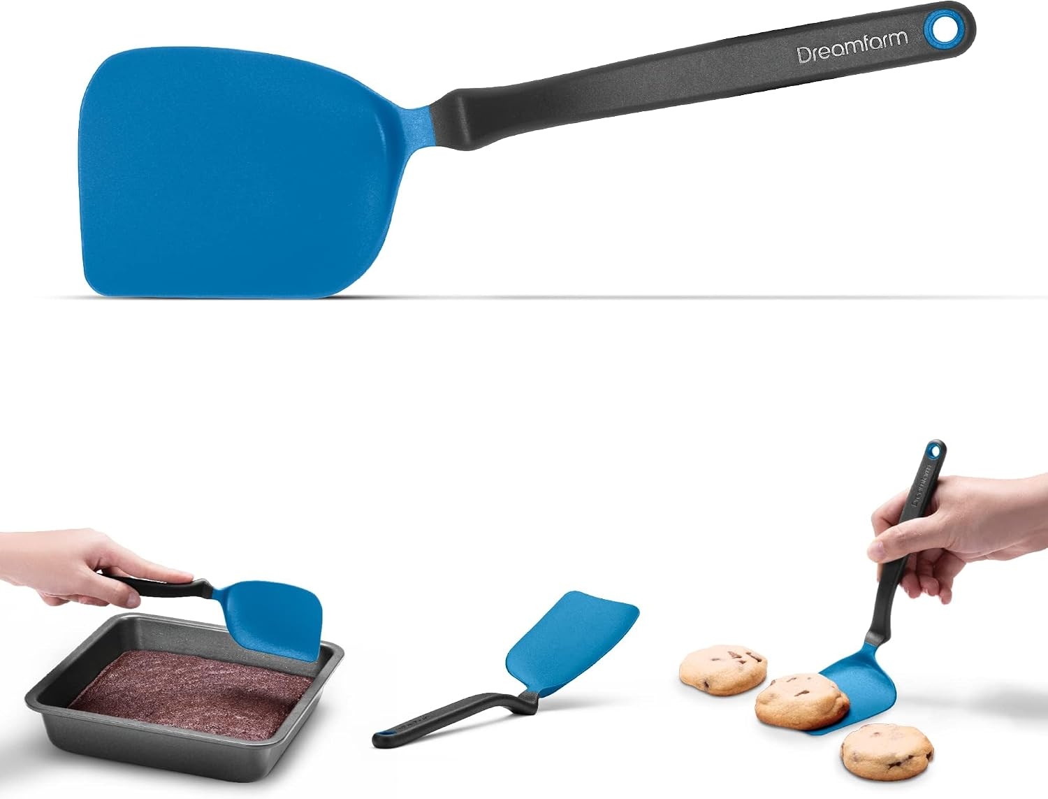 Mini Chopula Spatula with Strong Chopping Edge - Classic Blue | Non-Stick Cookware Safe, Heat Resistant Thin, Flexible Cookie Turner and Food Separator with Sit-Up, No-Mess Handle, 9"