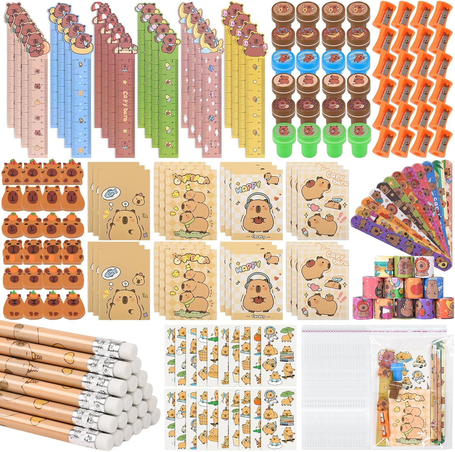 216Pcs Capybara Supplies Stationery Set Back to School Gifts Capybara Themed Birthday Gifts Goodie Bag Stuffers Supplies Classroom Rewards.