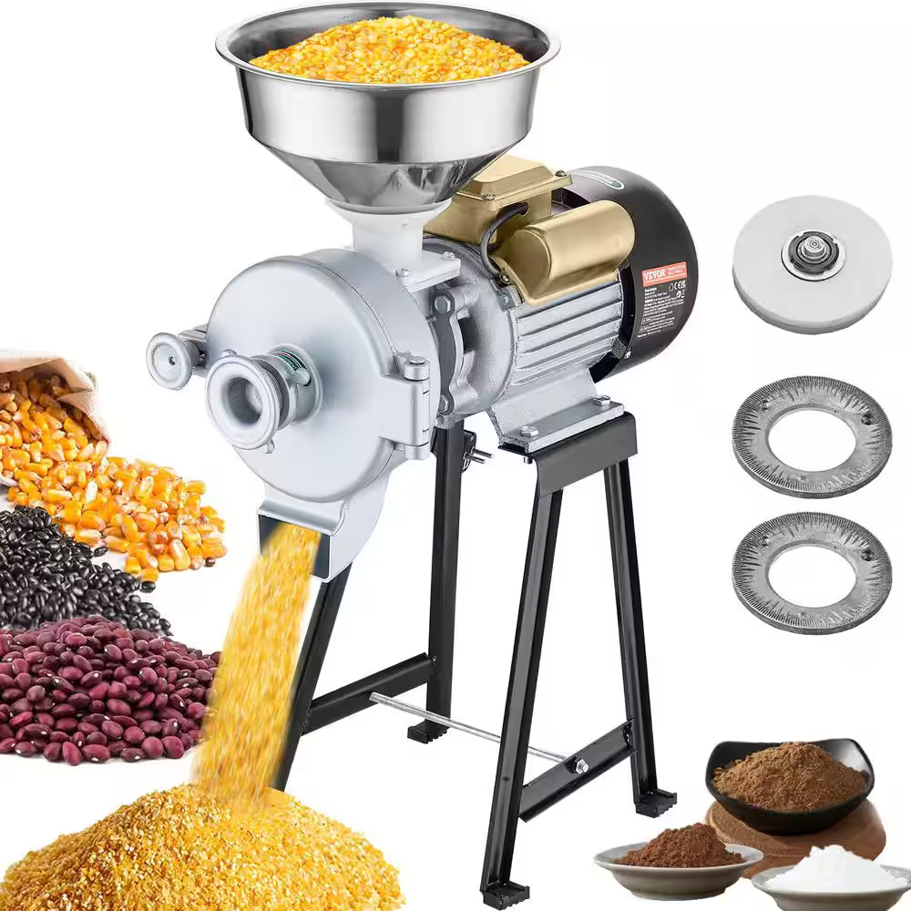 Electric Grain Mill Grinder, 3000W Spice Grinders, Commercial Corn Mill with Funnel, Thickness Adjustable, Heavy Duty