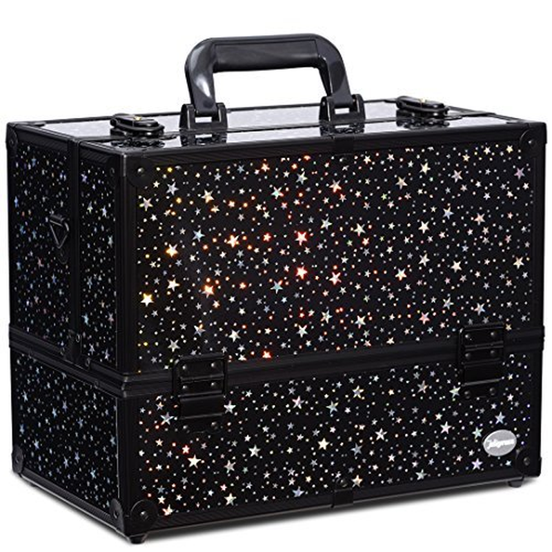 Makeup Case 6 Trays Large 14" X 8.5" X 11" Train Cases Cosmetic Organizer Storage Box by Joligrace - Star Pattern